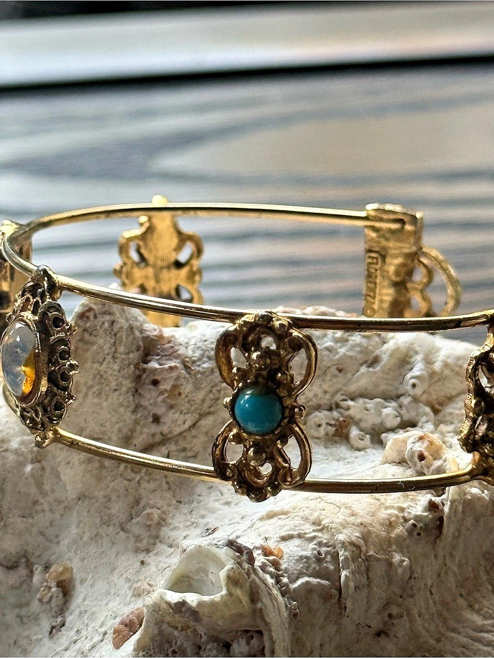 Vintage Florenza Gold-Tone Turquoise Statement Bracelet